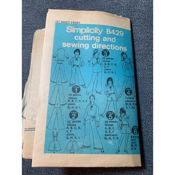 Simplicity 8429 Girls Sewing Pattern Blouse Pants Size 14 Vintage 1970s DIY Fash - Picture 6 of 6